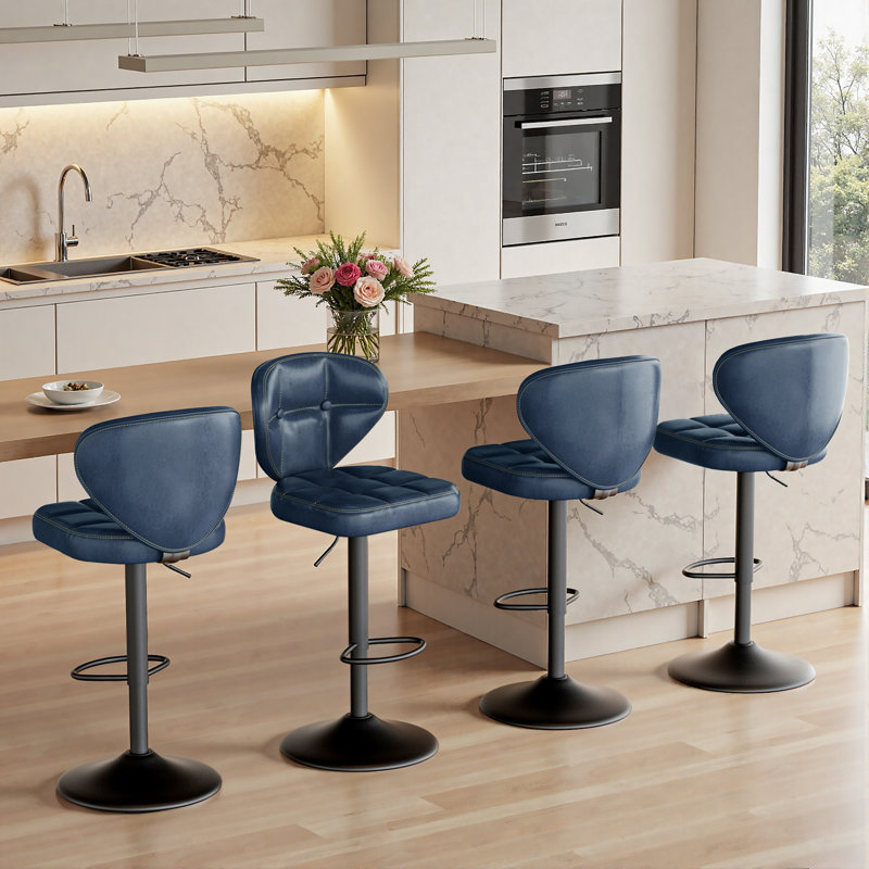 Tabourets de bar pivotants à hauteur ajustable Sonja avec dossier et repose-pieds, Bleu