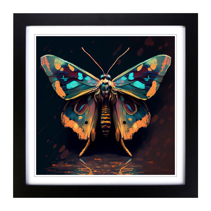 Moth Fauvism - Single Picture Frame Print on Wood, Black