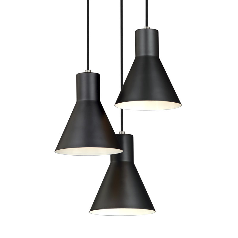 Luminaire suspendu conique à 3 lumières Byers, Oui, Nickel brossé