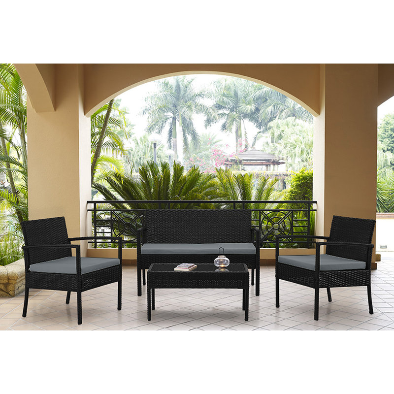 Noli Modern 4-Person Patio Conversation Set with Polyester Cushions in Black and Gray, Gray