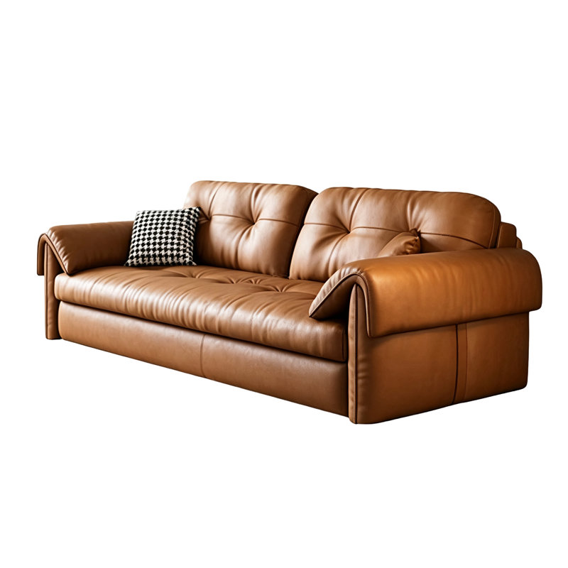 Canapé-lit multifonctionnel pliable en cuir brun français 2 en 1, 33.86" H x 61.42" W x 32.28" D