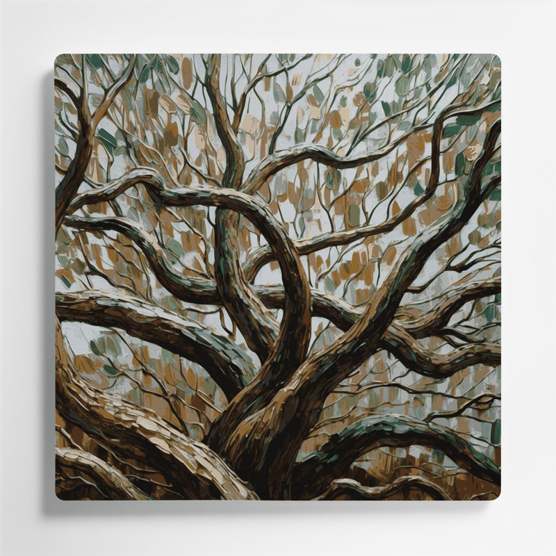 Art mural en métal avec branches d'orme botaniques, H 12 po x l 12 po
