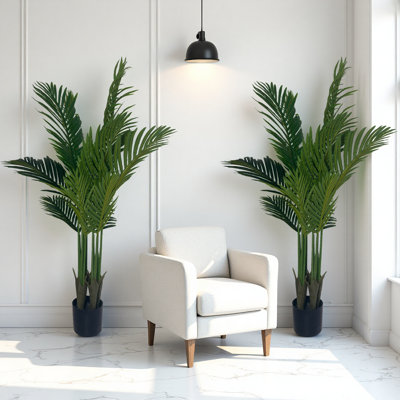 Palmier artificiel de 5 pi - plante artificielle résistante aux rayons UV et aux intempéries - 15 frondes réalistes pour le patio, le jardin et l'intérieur (paquet de 2)
