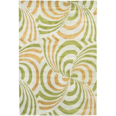Tapis orange / vert en soie touffeté à la main Christasia