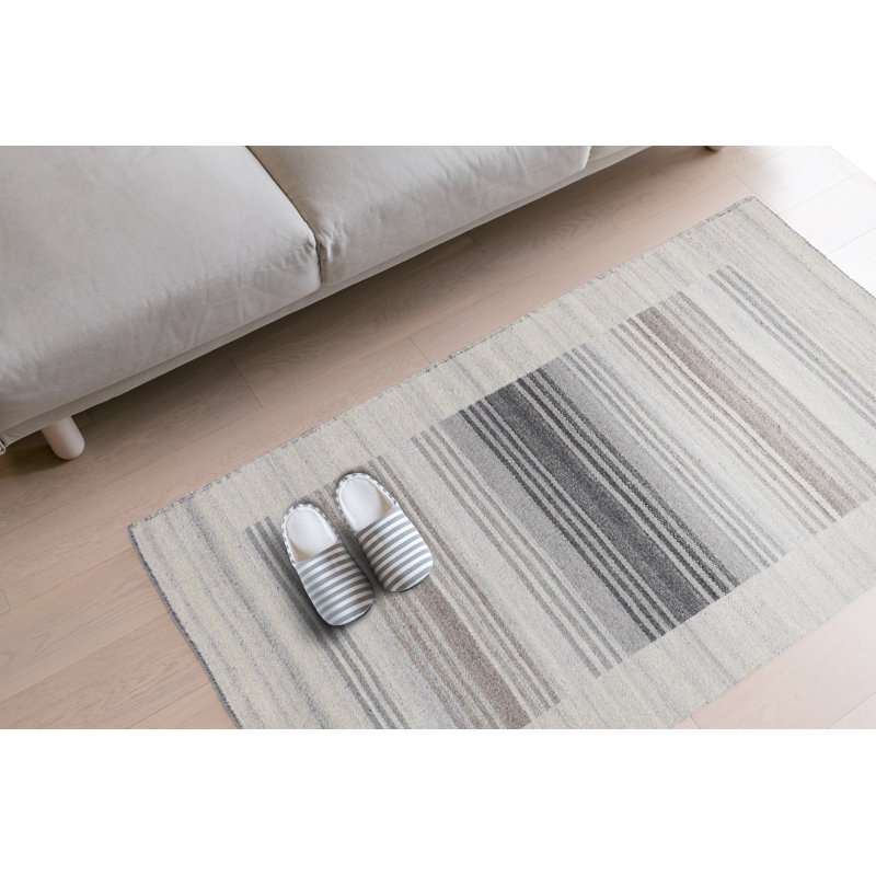 Tapis réversible en laine tissée à plat et en viscose à tissage plat gris Durry, Rectangle 3 pi x 5 pi