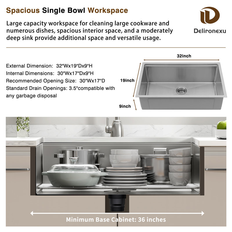 Évier de cuisine 32 L, Acier inoxydable
