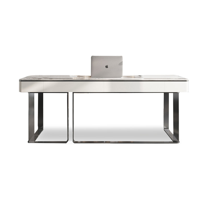Bureau moderne en pierre frittée minimaliste, H 29,53 po x l 55,12 po x P 27,56 po, Noir, noir, noir, noir