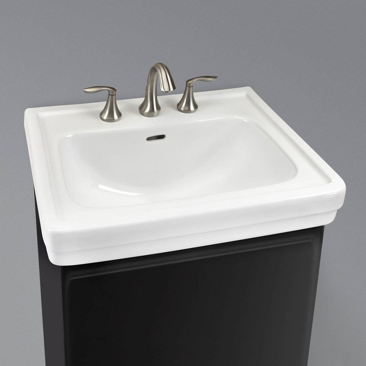 Promenade Vitreous China 24" Pedestal Bathroom Sink with Overflow, Cotton, 8" Widespread