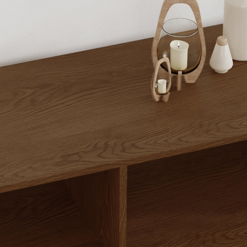 Buffet 51 "en rotin avec porte-bouteilles amovible et porte-verres, buffet de rangement Boho Farmhouse pour l'entrée de la salle à manger de cuisine, noyer