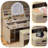 Vanity With Mirrored Lighting And Padded Storage Stool