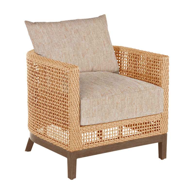 Peninsula N-Dura Resin Wicker Outdoor Barrel Chair, Light Raffia/Natural Sandalwood, No welt + Standard fill, Canvas Sand