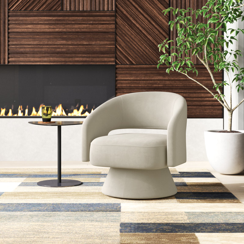 Fauteuil d'appoint pivotant Bhupendra, Velours gris crème