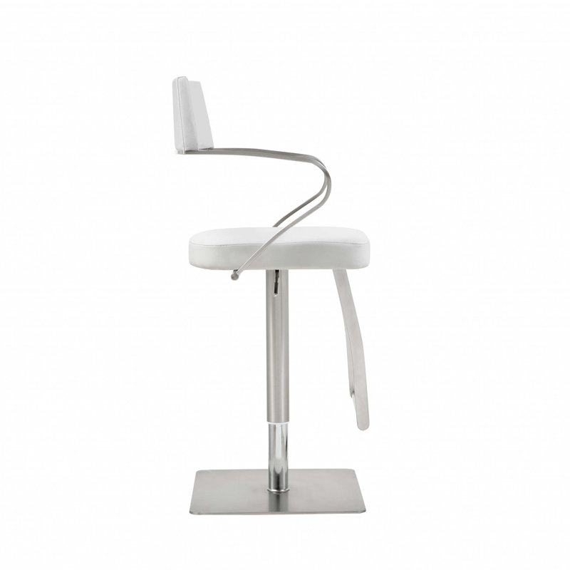 Akachukwu Swivel Upholstered Adjustable Height Counter Stool with Metal Frame, White