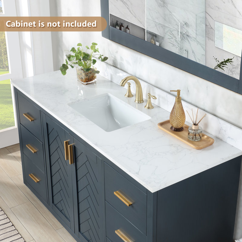Ceres 61" White Engineered Stone Vanity Top with Sink