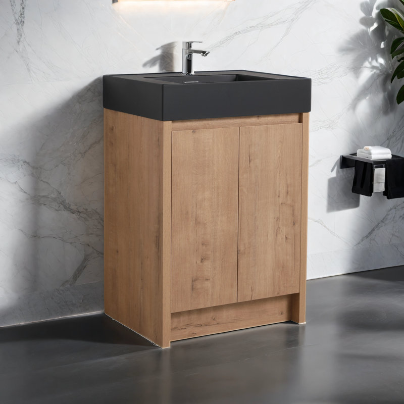 Meuble-lavabo simple avec plateau en résine Daive, Noir mat
