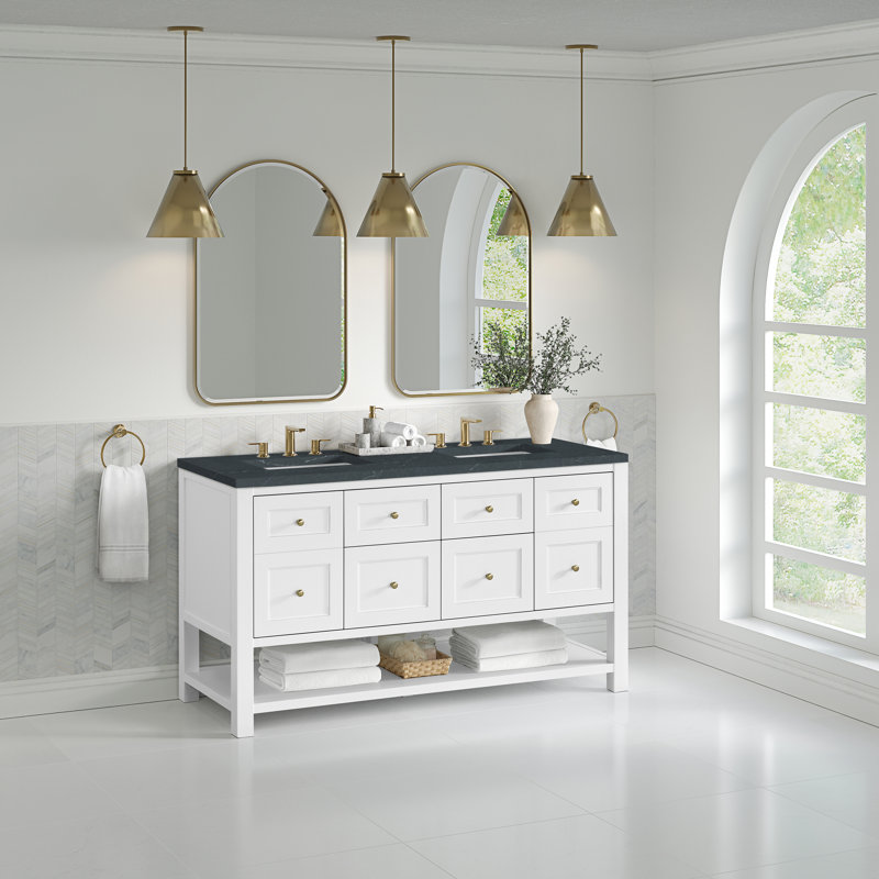 Breckenridge 60'' W Double Vanity, Charcoal Soapstone Silestone, Bright White, Widespread