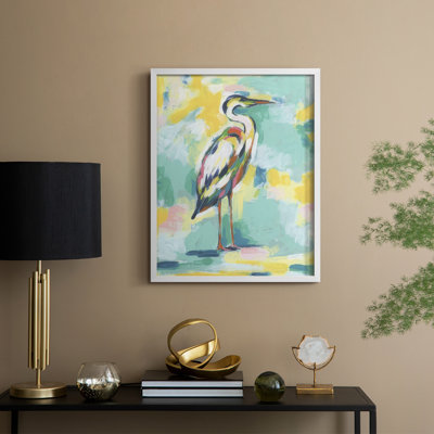 Bright Heron Fresco I, reproduction encadrée - bois massif