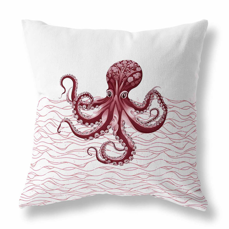 Oceanic Octo Art Reversible Throw Pillow, Pink/Wine, 16"H x 16"W