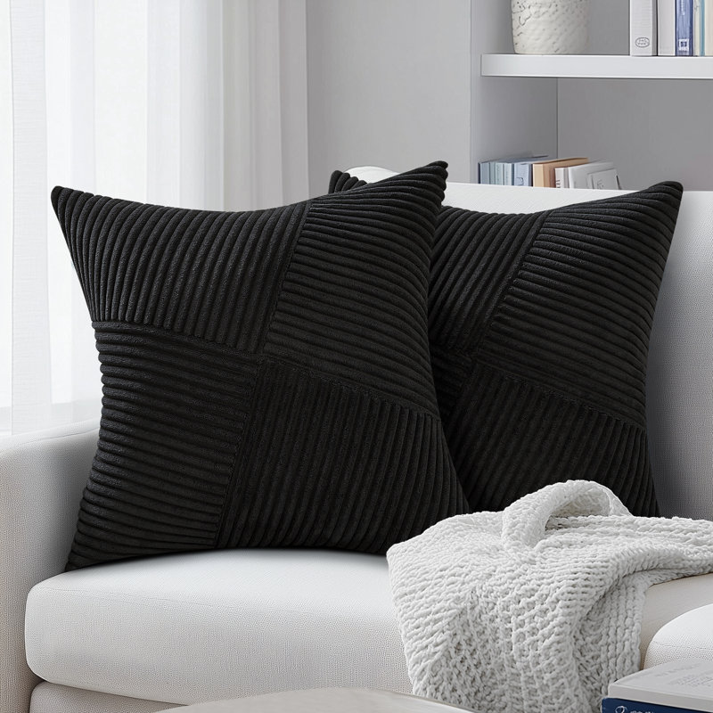 Corduroy Throw Pillow Covers,Soft Corduroy Couch Decorative Pillow Covers Windmill Textured Striped Cushion Cover,Set of 2