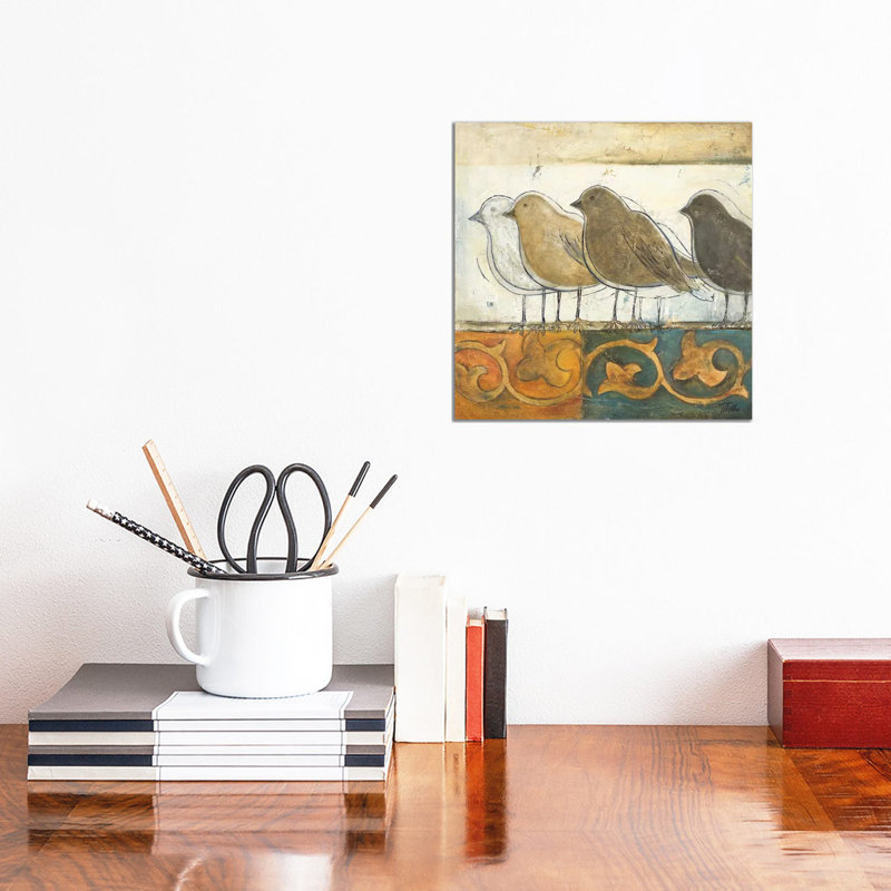 Oiseaux sur Damas I par Patricia Pinto-impression, Toile tendue, Pas de tapis, H 12 po x l 12 po x P 0,75 po