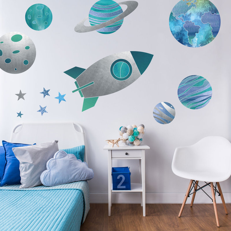 Rocket and Planets Wall Stickers, 71" H x 35" W