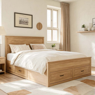 Wood Storage Bed Frame with 6 Drawers,Platform Bed with Wooden Slats Support