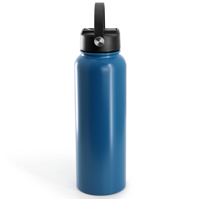 Marina 38 Ounce Double Wall Stainless Steel Thermal Bottle with Lid and Straw in Matte Blue