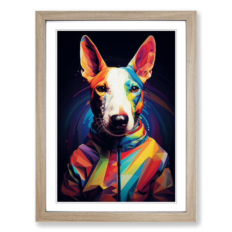 English Bull Terrier Futurism - Single Picture Frame Print on Wood, Oak Framed, 46cm H x 34cm W