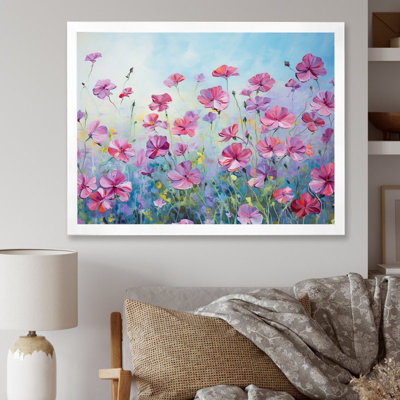 Fleurs de géraniums élégantes I, H 12 po x l 20 po x P 0,5 po, Cadre simple blanc