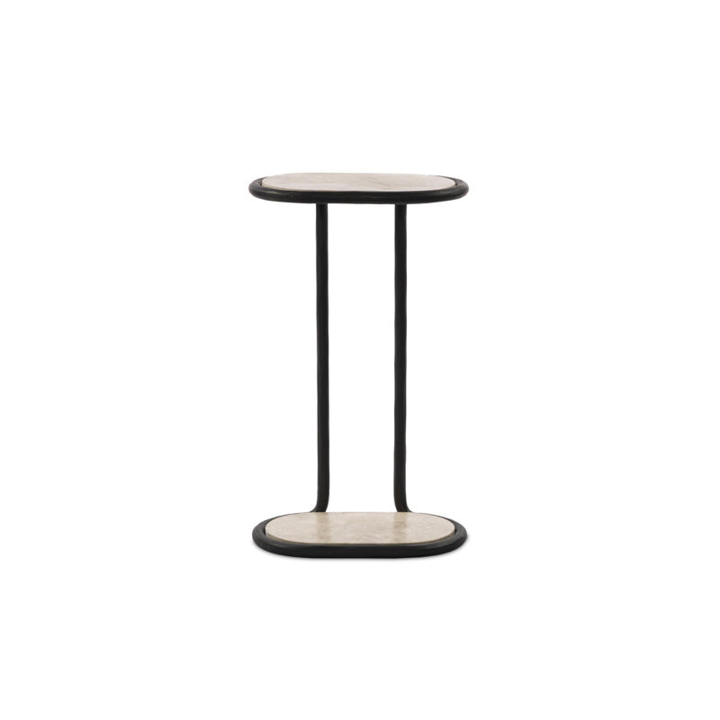 Marble Tray Top End Table, Lunar Marble, Hammered Gunmetal