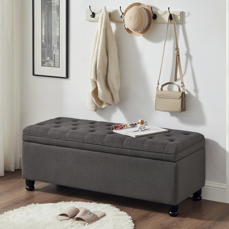 Banc de rangement rembourré capitonné, Gris foncé