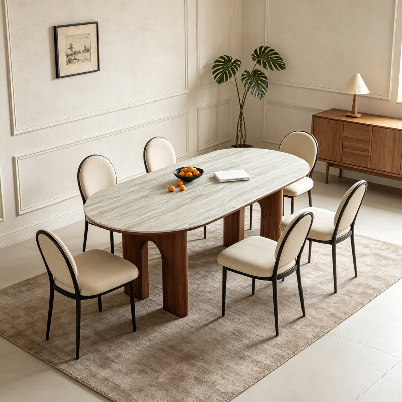 Simple Slab Rock Ash Oval Dining Table