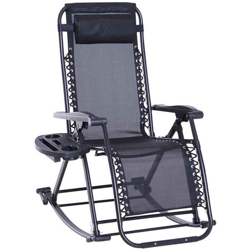 Chaises berçantes d'extérieur, chaise berçante inclinable et inclinable pliable avec coussin, support pour tasse et téléphone, conception combinée avec pieds pliants