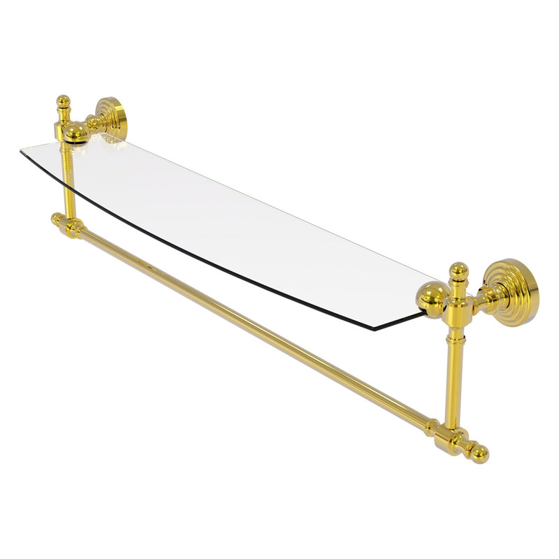 Retro Wave Bracket Shelf with Towel Bar, Polished Brass, 28"
