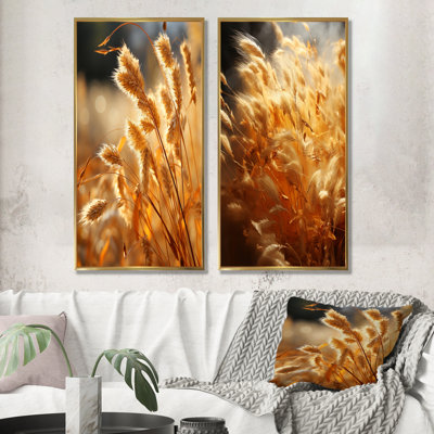 Golden Meadow Grass - ensemble de 2 reproductions d'art sur prairie
