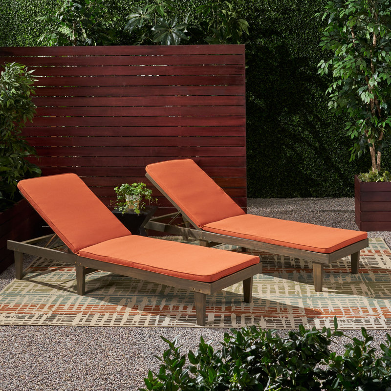 Chaise longue avec coussins Muir Sun, Structure en teck / coussin orange