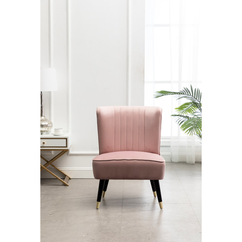 Pink Velvet Chair - Dense Foam Seat And , Lined Stitching, Black Rubberwood Legs With Gold-Tone Electroplating, 24" W X 26" D 33" H Padded Upholstery, Curved Design & Gold,