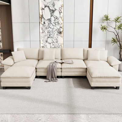158" Modular Sectional Sofa with 2 Ottomans, Oversized U-Shaped Deep Seat Couch with Wide Removable Armrests