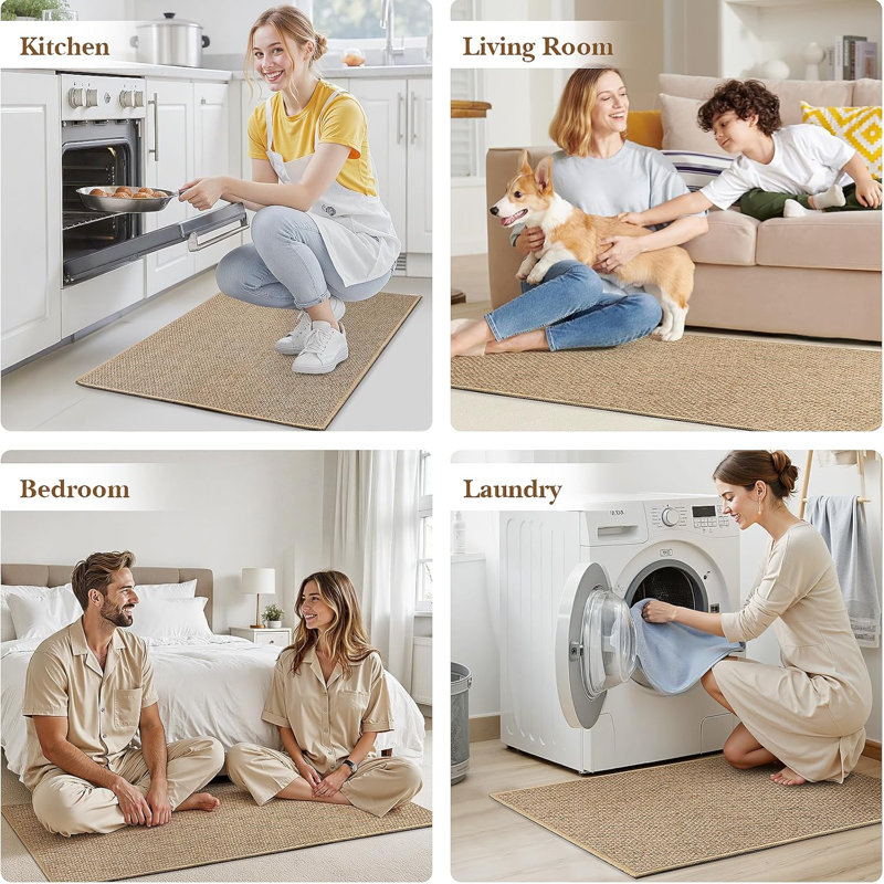 Kitchen Rugs and Mats, Non Slip Washable Set of 2 PCS, Absorbent Kitchen Mats for Floor, Kitchen Runner Rug, Rubber Backing, for Kitchen Decor, Front of Sink(Khaki, 20’’x 32’’+ 20’’x 47’’)