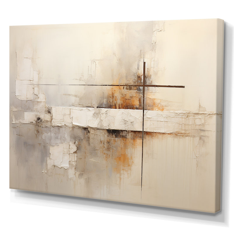 Beige Christianity Cross Of Jesus I - Christianity Wall Decor print Jesus canvas print, 34" H x 44" W x 1.5" D