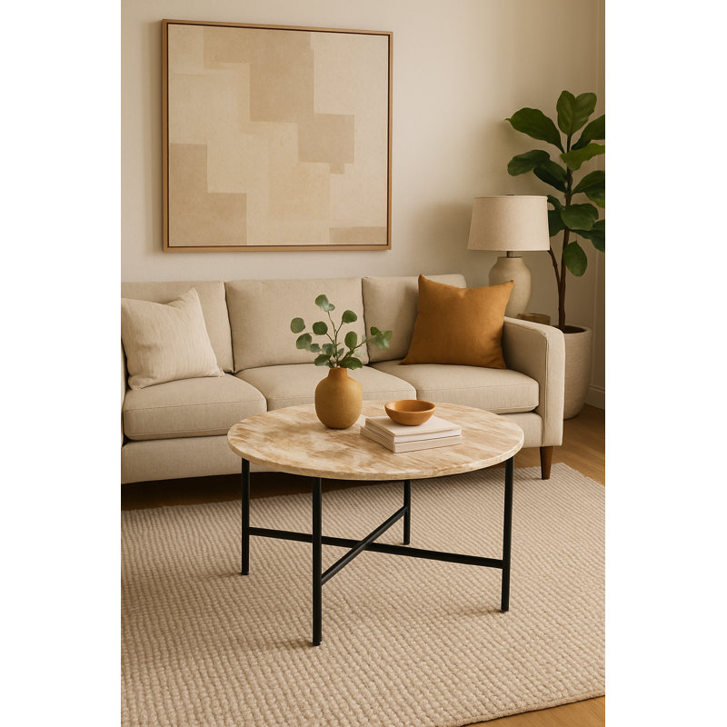 Coffee Table | Brown Marble Coffee Table with Grey Metal Frame for Living Room Decor | 17", Brown