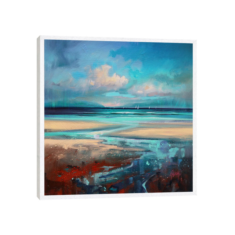 Cyan Sailing by Scott Naismith - Painting on Canvas, White Framed, 45.72 cm H x 45.72 cm W
