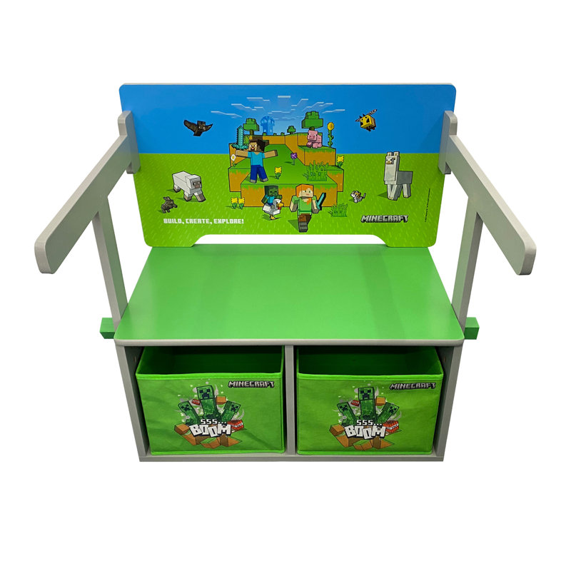 Ensemble de table et banc pliable Minecraft avec boîtes de rangement
