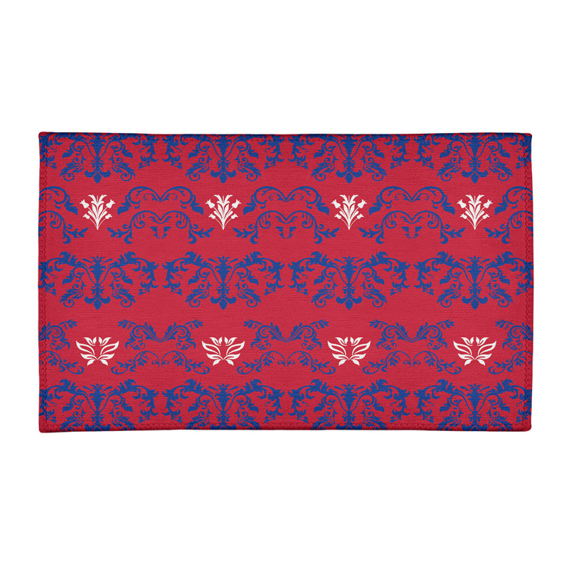 Tapis rouge / bleu marine Damask, Rectangle 3 pi x 5 pi