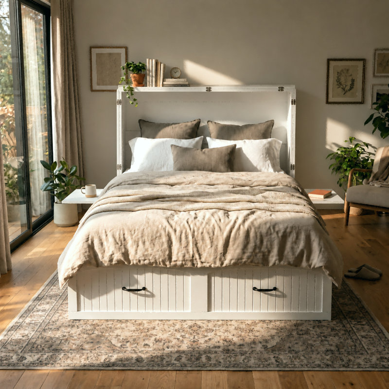Armoire de rangement convertible en lit double - blanc, conception à 4 portes
