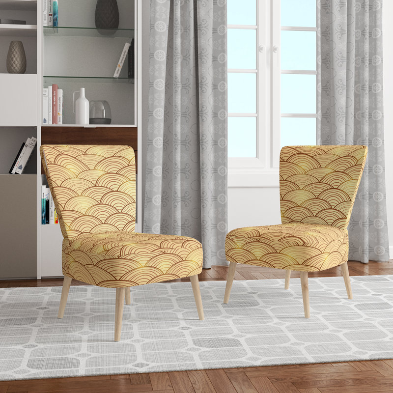 Upholstered Floral Side Chair - Modern floral Accent Chair, Geometric Yellow Polyester Blend 1