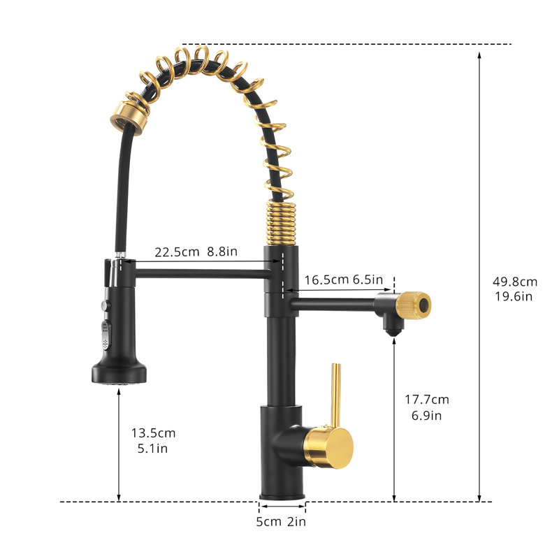 Black And Gold Purifier Kitchen Faucet With Drinking Water Function - Pull Down Filter Sink Tap Easy To Install Maintain Superior Performance