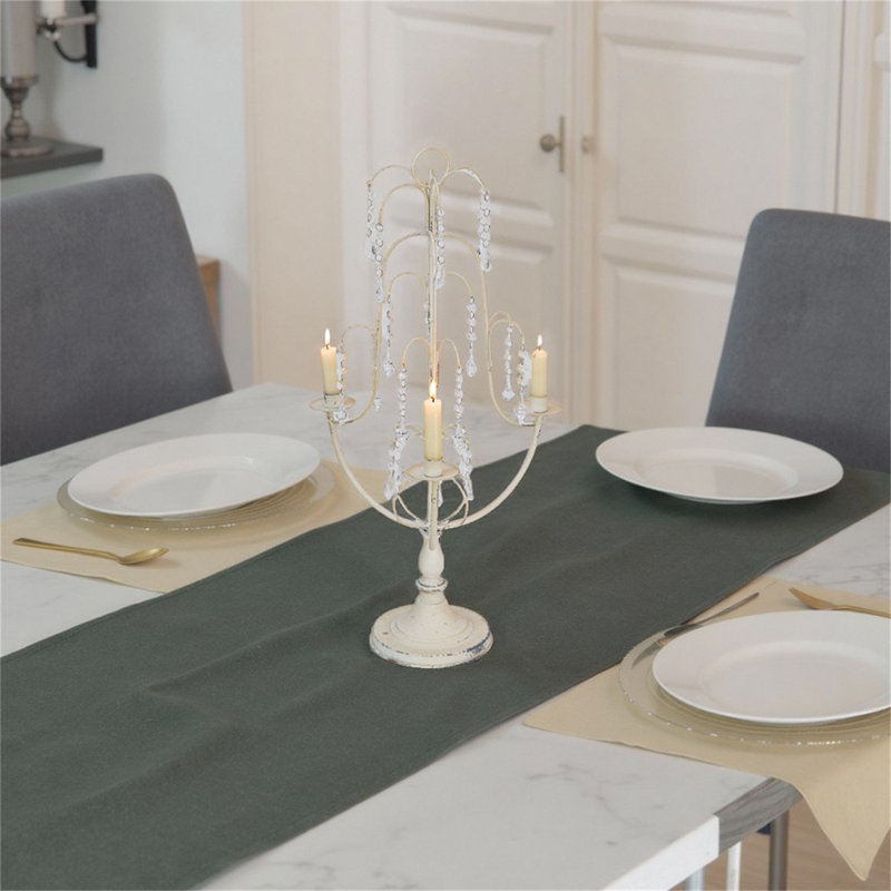 Elegant Vintage Three-Arm Candle Holder, France Style White Candle Holder With Crystal Decor, Tabletop Candelabra