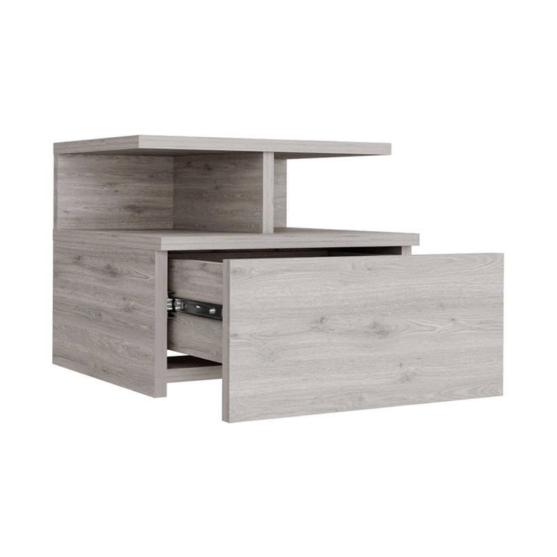 Macadamia 2-Tier Floating Nightstand With Shelf – Stylish And Functional Bedside Table, Light Gray