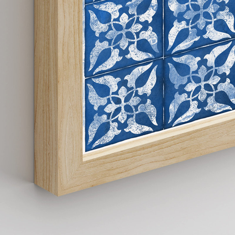 Motif géométrique bleu marine encadré sur papier, impression de 4 pièces, Naturel, H 10 po x l 8 po